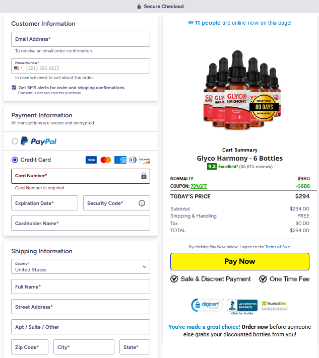 Glyco Harmony checkout page